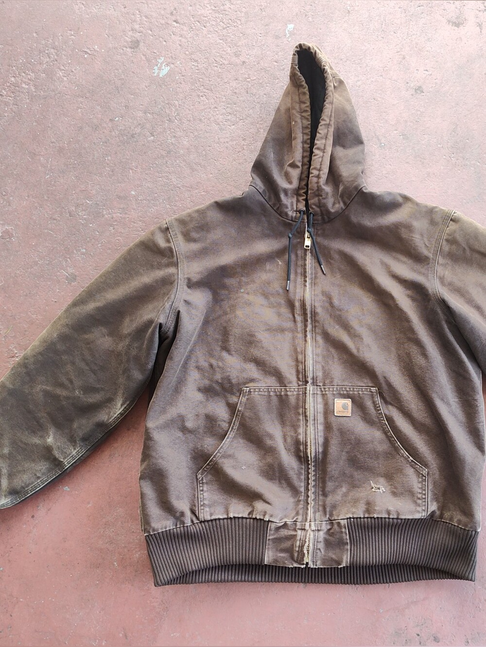 Carhartt J130 DKB XL Tall Active Jacket Faded Brown Hooded Quilt Lined Y2K Vtg